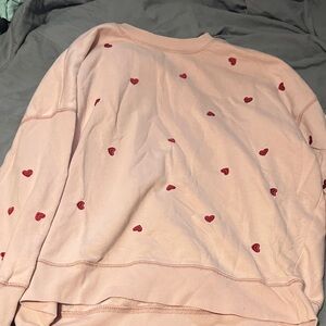 Light Pink Heart Embroidered Sweatshirt